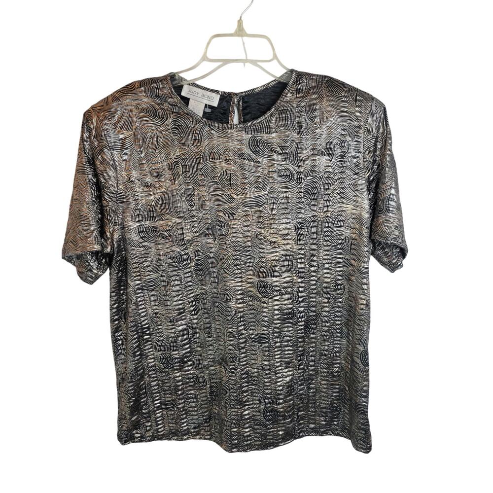 Judy Bond Gold Metallic Swirl Crew Neck‎ Short Sleeve Top Women's Size Medium